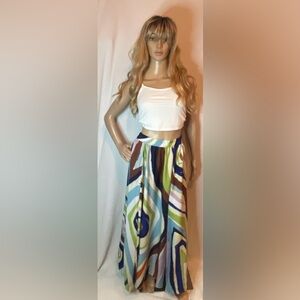 Mlle gabrielle Flowy Maxi skirt Multicolor Design Elastic stretch Waist SIze 3X
